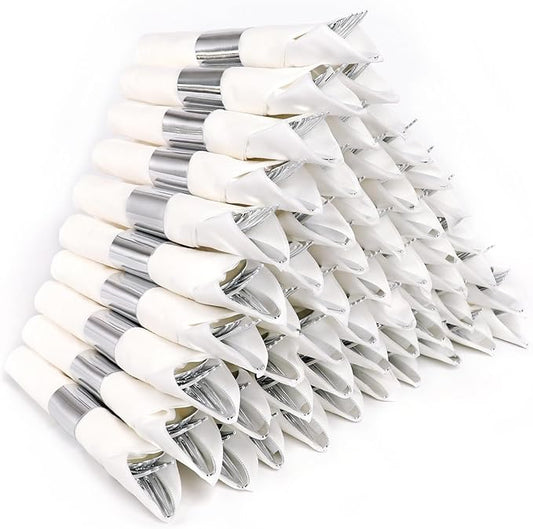 75 Pack Pre Rolled Silver Plastic Silverware Set,Wrapped Plastic Cutlery Set with Napkin Include 75 Forks,75 Spoons,75 Knives and 75 White Napkins for Party, Wedding,Birthday,Christmas