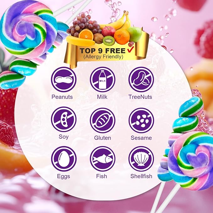 32 Pack Rainbow Twisty & Swirl Blueberry Lollipops - Mermaid Lollipop Candy Individually Wrapped Bulk for Birthday Party Candies, Girls Baby Shower Unicorn Candy Lollipops Suckers