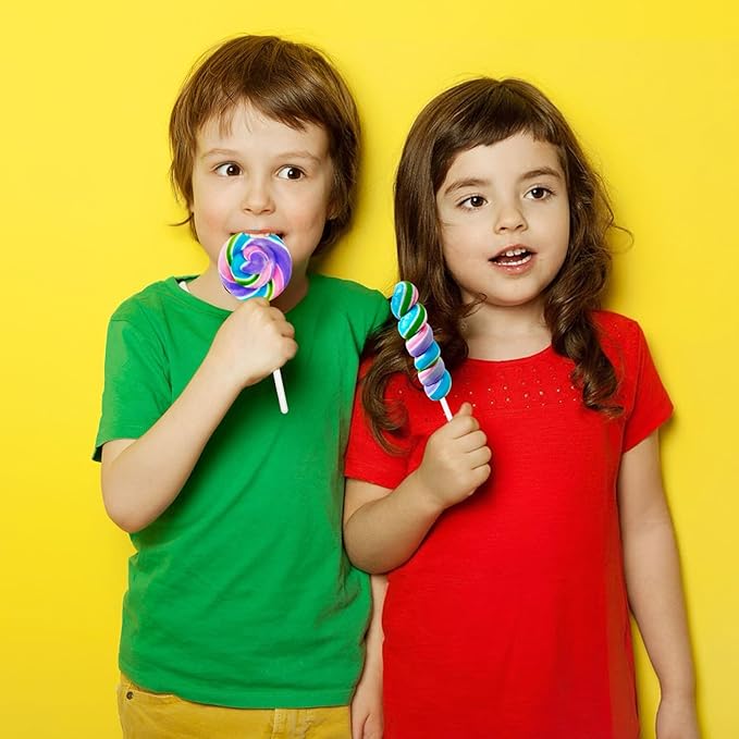 32 Pack Rainbow Twisty & Swirl Blueberry Lollipops - Mermaid Lollipop Candy Individually Wrapped Bulk for Birthday Party Candies, Girls Baby Shower Unicorn Candy Lollipops Suckers