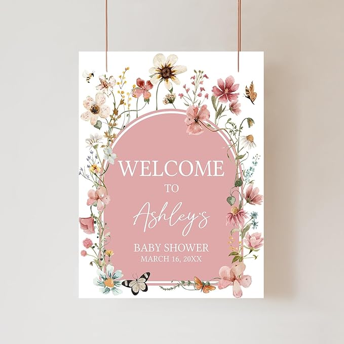Generic Baby Shower Sign, Pink Boho Floral Welcome Sign, 4mm Plastic, Perfect for Indoor/Outdoor Use
