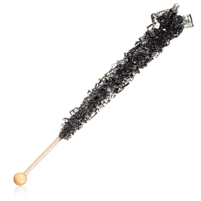 Black Rock Candy Sugar Sticks - Black Cherry Flavored - 144 Individually Wrapped Candy Party Favors