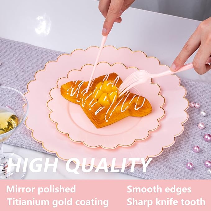 Supernal 180pcs Pink Plastic Silverware Heavy Duty Pink Party Disposable Cutlery Plastic Forks and Spoons Disposable Utensils Include 60 Forks,60 Knvies,60 Spoons for Wedding,Party or Daily Using