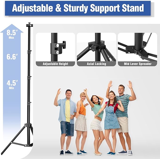 Heavy-Duty Backdrop Stand 10x8.5 ft, Upgrade Telescopic Adjustable Photography Backdrop Stand for Parties, Stage Decoration Stand with Clamps, Sandbags, Carring Bag