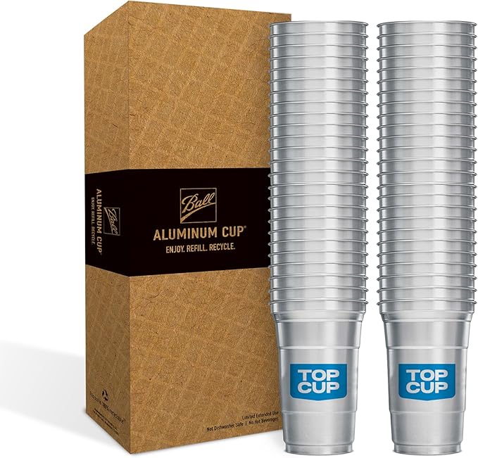 Top Cup by Ball – 9 Ounce, 50 Count, Reusable Aluminum Party Cups | Cold-Holding, Recyclable, Made in USA