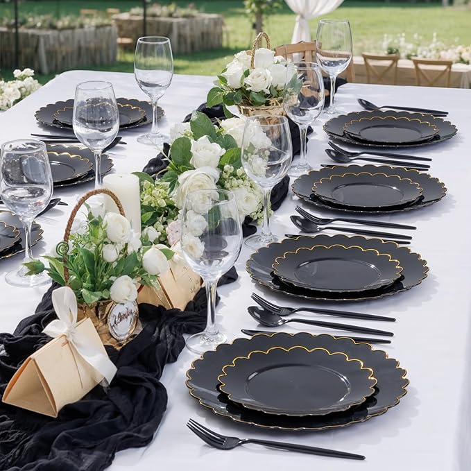 Supernal 360pcs Black Plastic Silverware Heavy Duty Black Plastic Utensils Disposable Cutlery Set Includes Disposable Knives,Forks and Spoons Silverware Set for Parties,Weddings & Birthday