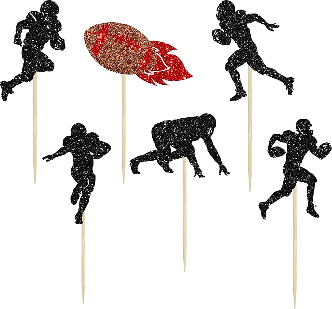 24Pcs Rugby Ball Cupcake Toppers Football Players Sport Cupcake Picks Super Rugby Sports Theme Baby Shower Birthday Party Cake Decorations Supplies