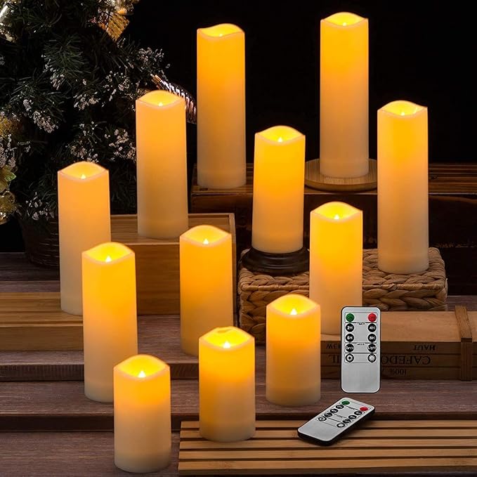 Flameless Candles with Remote & 2/4/6/8H Timers, Outdoor Indoor Waterproof Remote Candles Battery Operated, Electric Led Candles 12pcs for Home/Wedding Decor (D 2.2'' x H 4'' 5'' 6'' 7'')