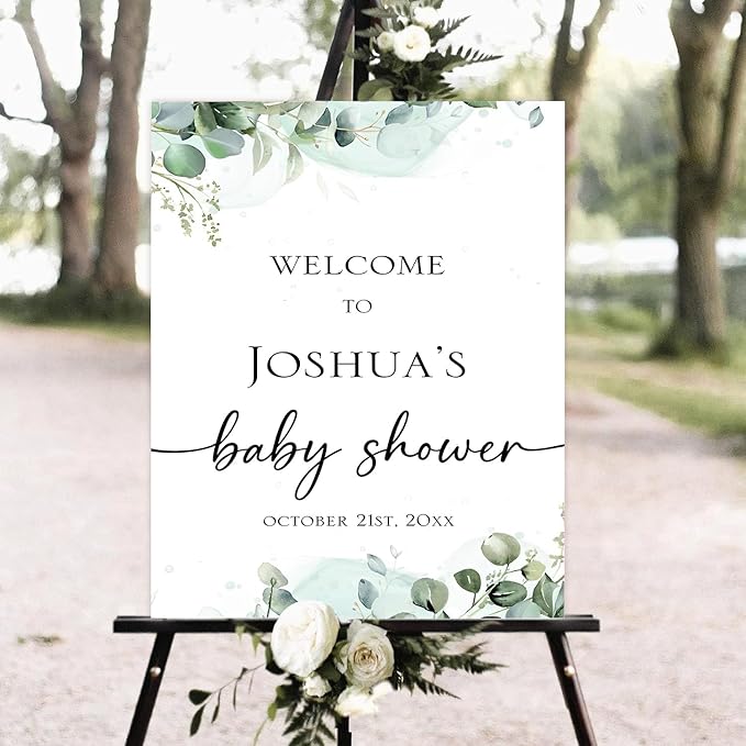 Greenery Baby Shower Welcome Sign, Full Size Rectangular Plastic Yard Sign, 12x18 inches, Weatherproof, Free Standing