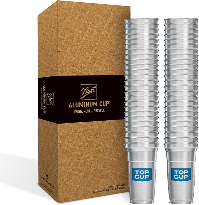 Top Cup by Ball Aluminum Cups, 12 oz Reusable Party Cups, Cold-Holding, Recyclable, 12 oz Cup, 50 Cups Per Pack, Made in USA