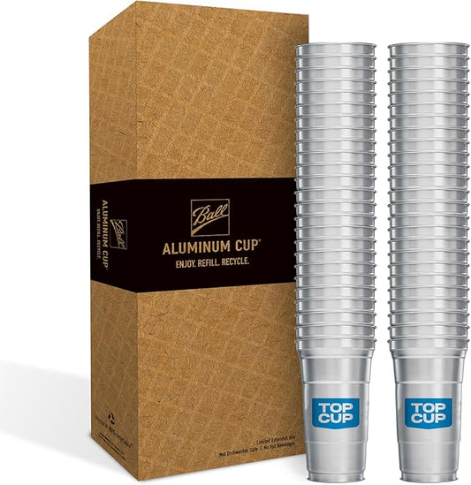 Top Cup by Ball Aluminum Cups, 12 oz Reusable Party Cups, Cold-Holding, Recyclable, 12 oz Cup, 50 Cups Per Pack, Made in USA