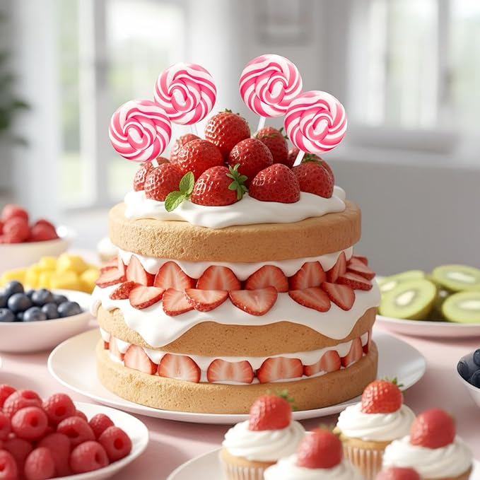 32 Counts Pink Swirl Lollipops, Princess Candy Individually Wrapped Suckers, Strawberry Flavor Suckers for Wedding Favors, Bridal Shower, Baby Girl Birthday Party, Valentines Day Gift, Gender Reveal