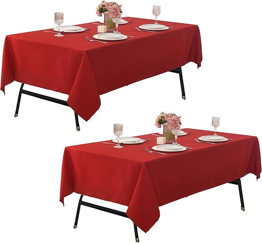 2-Pack 60x102 inch Red Table Cloths, Solid Stain and Wrinkle Resistant Oblong Tablecloth, Premium Plain Weave Polyester Fabric Rectangle Table Linen Covers for Hotel, Wedding