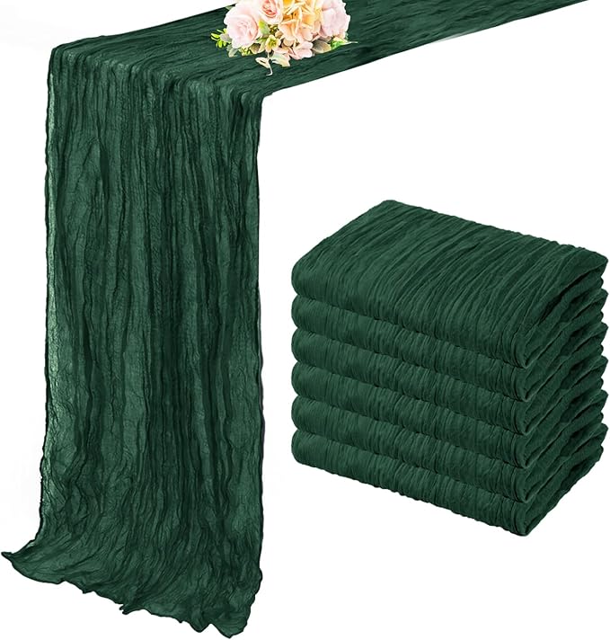 Emerald Green 6 Pack Cheesecloth Table Runner 10FT Boho Fabric Rustic Cheese Cloth Table Runner for Wedding 20 x 120 Inch Long Bridal Shower Baby Shower Gauze Sheer Birthday Party Table Decorations