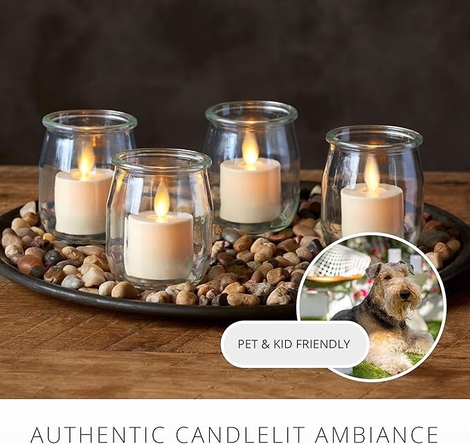 Luminara Flickering Flameless Pearl Ivory Tealights - Warm LED Light Flame Votives - Battery Operated Decor for Dining Room Table Centerpieces, Fireplace Mantel, Dinner Party, Reception - Set of 4