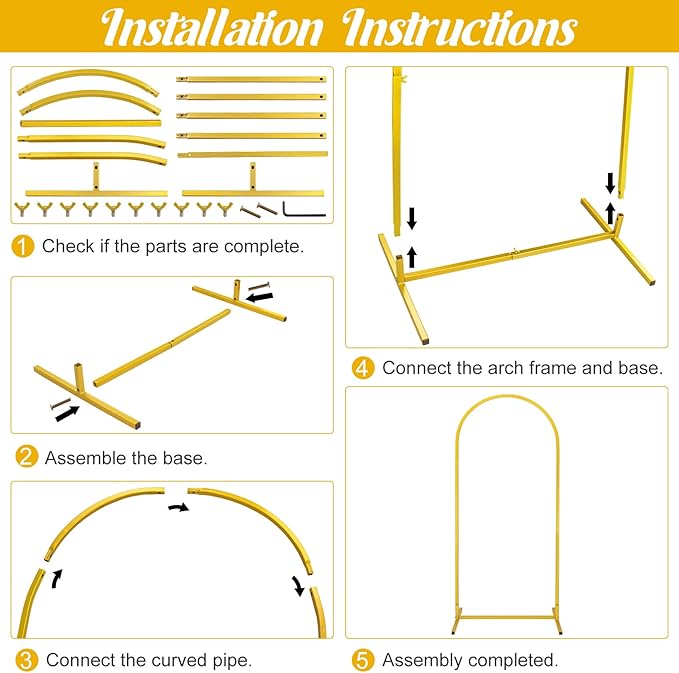 Metal Arch Stand and Cover Set,1 Fushia Spandex Fitted Backdrop with 1 Gold Wedding Arched Stand Frame for Parties Birthday Baby Shower Bridal Banquet Decoration (5FT)