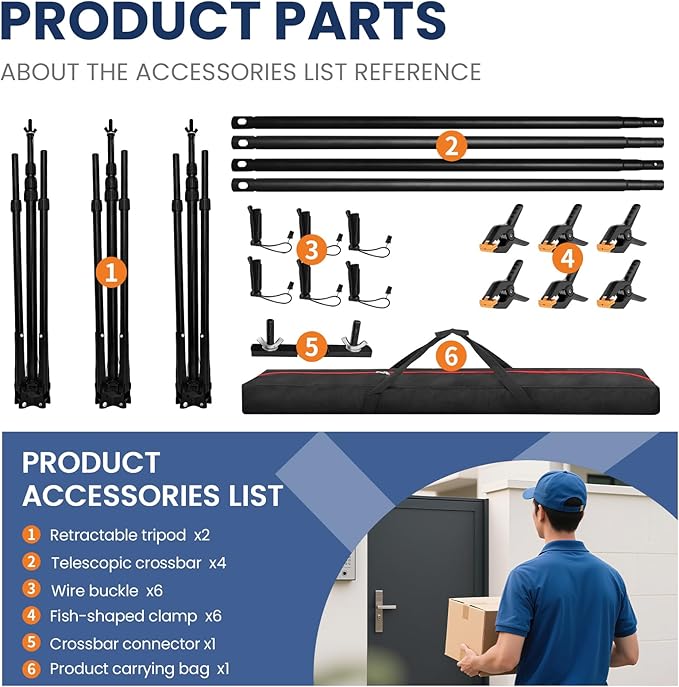 Jiang&Rong 8.5 x 20ft (H x W) Adjustable Photo Backdrop Stand Kit, Large Photography Background Stand with 308°Angle Rotatable Connector for Wedding, Birthday, Party