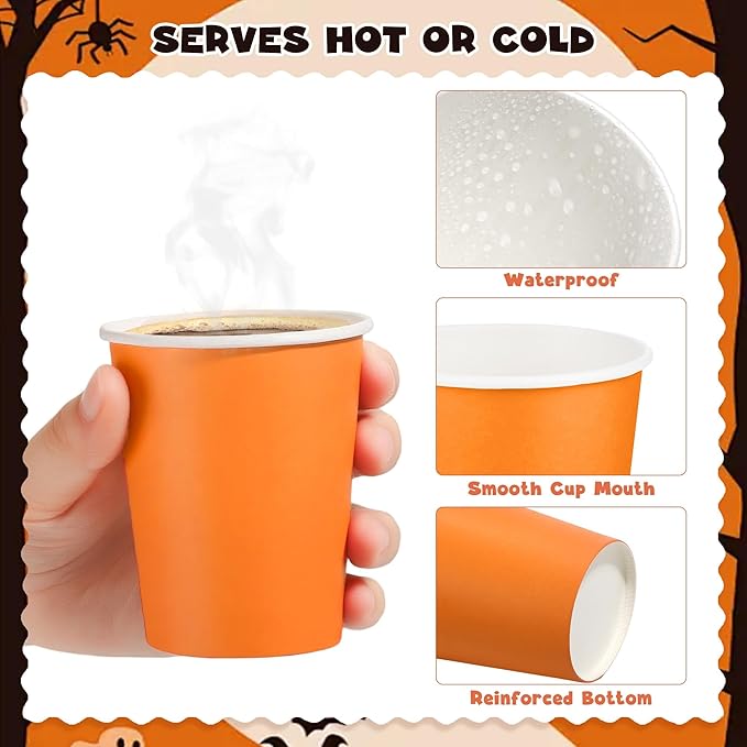 URATOT 60 Pieces Halloween Party Cups 9 Ounce Disposable Paper Cups Black and Orange Drinking Cup Cold Hot Drink Table Decor Supplies for Halloween Party, DIY, and Holiday, 5 Colors