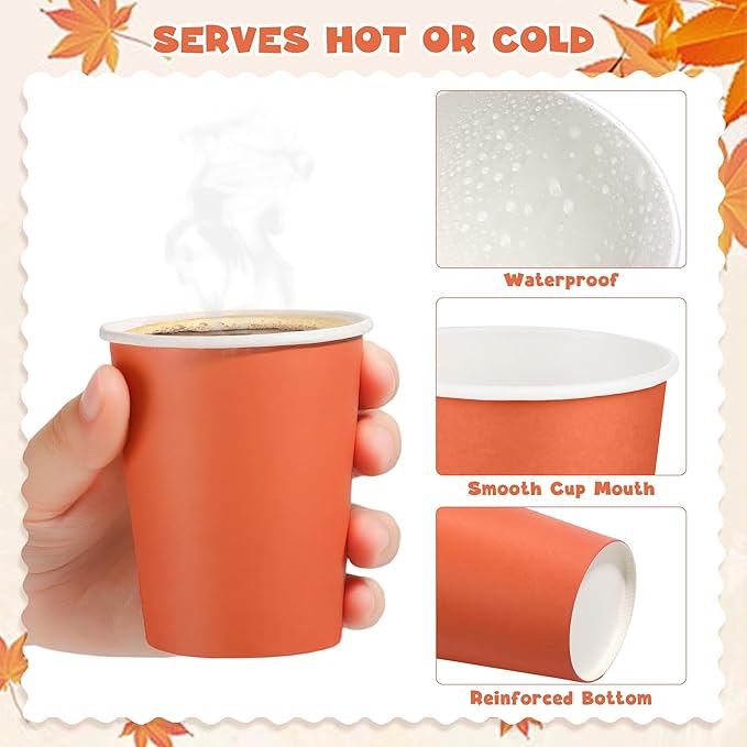 URATOT 120 Pieces 9 Ounce Disposable Paper Cups Autumn Color Party Cups Thanksgiving Fall Drinking Cups for Party, DIY, and Holiday, 4 Colors