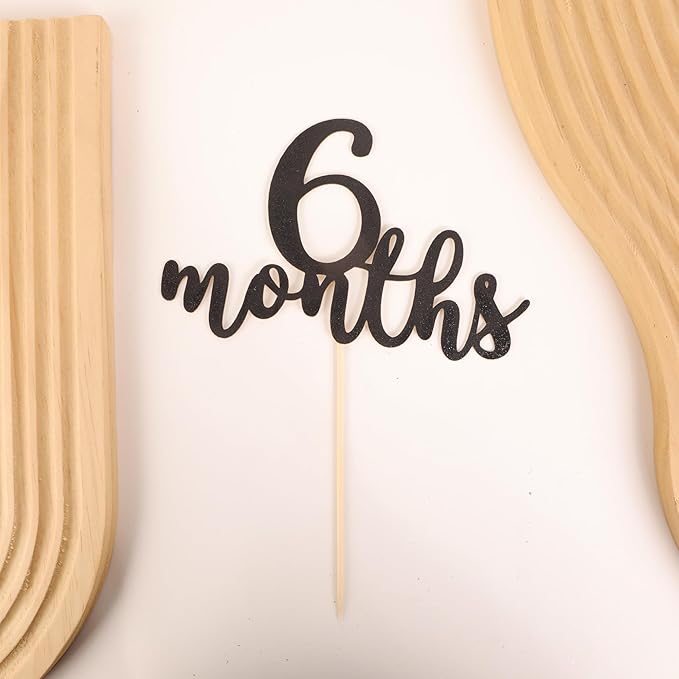 6 Months Cake Topper - Golden Glitter 1/2 Birthday Cake Decorations, Perfect for Baby Shower/Gender Reveal Party/Baby Party Photo Booth Props (Black)