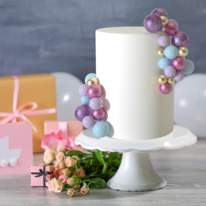 ASTARON 50 Pcs Ball Cake Topper Sticks Mini Balloons for Cake Decorating Supplies Foam Balls Cake decorations for Party Cake Birthday Cake Toppers Decorations (Pink，Purple，Blue)