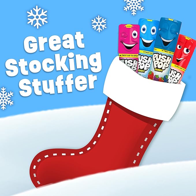 Push Pop Christmas Candy Variety Pack, 10 Ct Lollipops Individually Wrapped in Fruity Flavors, Bulk Individually Wrapped Hard Candy, Birthday Party Favors, Stocking Stuffers, Kids Gifts