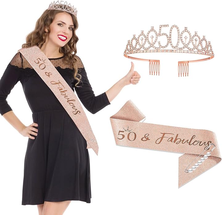 Birthday Sash and Crown Tiaras Set Rose Gold Birthday Gifts Decorations