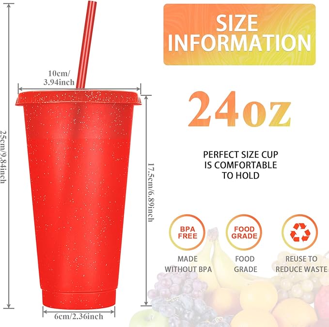 Honeydak 30 Pack Tumbler with Straw and Lid Bulk Cups for Gifts Glitter Plastic Coffee Cups 24-27 oz Reusable Water Bottle Iced Coffee Travel Mug Party Favors for Birthdays Travel (Multicolor)