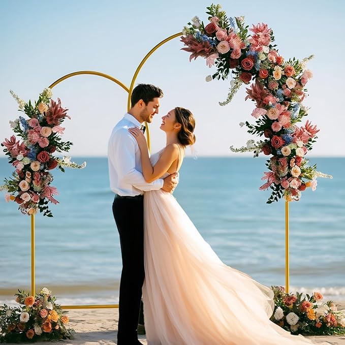 Metal Arch Backdrop Stand Set of 3 (7.2FT/6.6FT/6FT), Easy Assemble Balloon Arch Stand Kit, Decorative Backdrop Arch Stand, Gold Wedding Arch for Birthday Party and Baby Shower Decoration