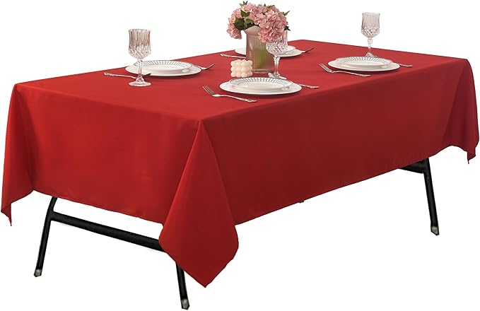 6-Pack 60x120 inch Red Table Cloths, Solid Stain and Wrinkle Resistant Oblong Tablecloth, Premium Plain Weave Polyester Fabric Rectangle Table Linen Covers for Hotel, Wedding