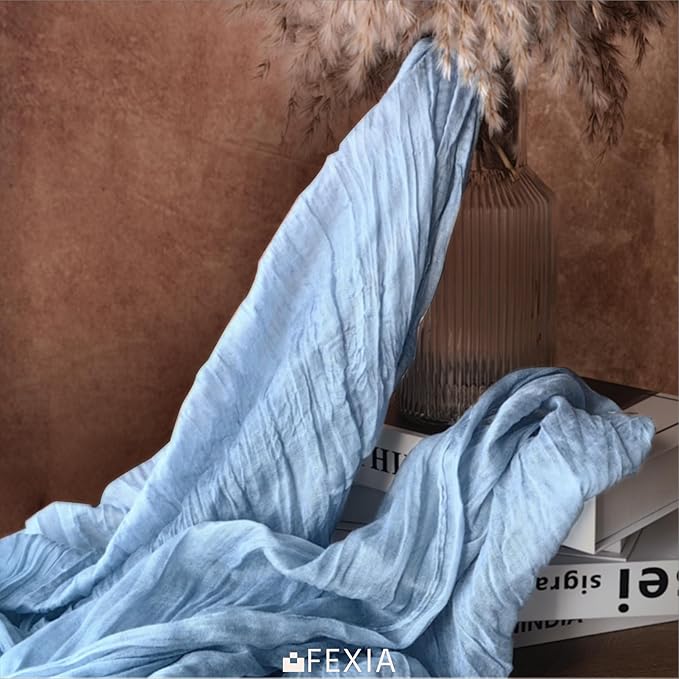 FEXIA 3 Pack Dusty Blue Table Runner 35x120 Inches for Baby Shower Decoration Gauze Rustic Table Runner for Wedding Party First Communion Centerpiece Engagement Bridal Shower Boho Decoration