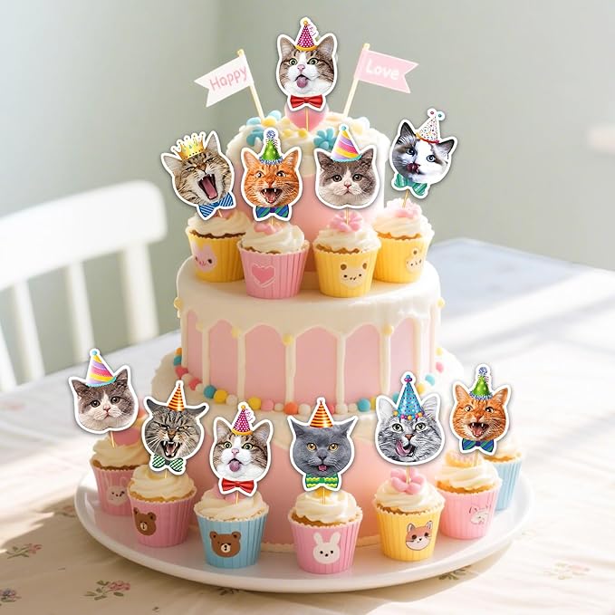 Cupcake Toppers, 24 Pcs Cake Decorations (Pet Cat)