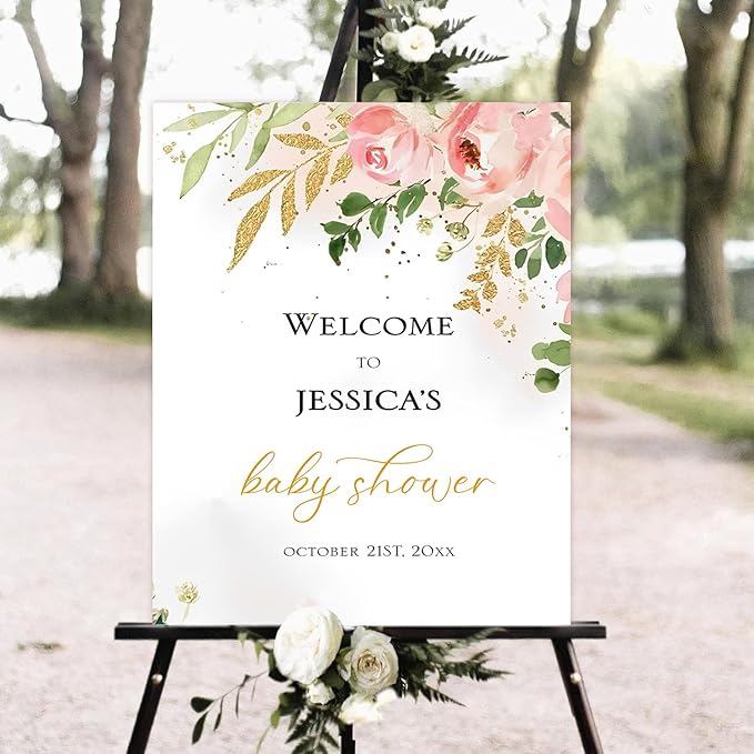 Personalized Baby Shower Welcome Sign, Floral Baby Shower Yard Sign Decoration, Boy Or Girl Plastic Sign Outdoor Decorations, 12x18, 18x24, 18x27, 24x36 Inches