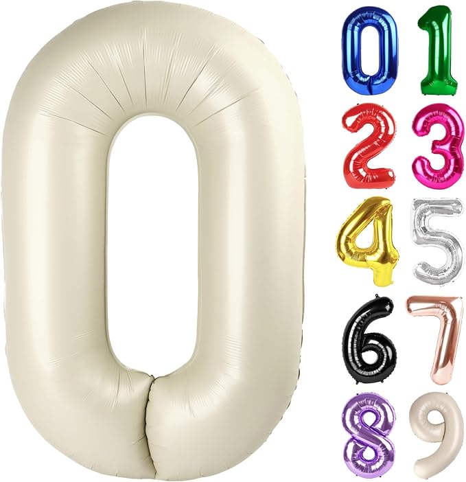 0 Balloon - Cream Birthday Number Balloons, 40 Inch Large Foil Balloons for Men Women Boys Girls Cream Themed Birthday Decorations