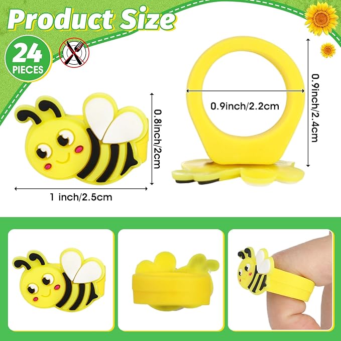 24 PCS Bee Cupcake Toppers Cupcake Rings Birthday Cupcake Toppers Bee Cupcake Picks Cake Decorations Supplies for Bee Theme Baby Shower Party