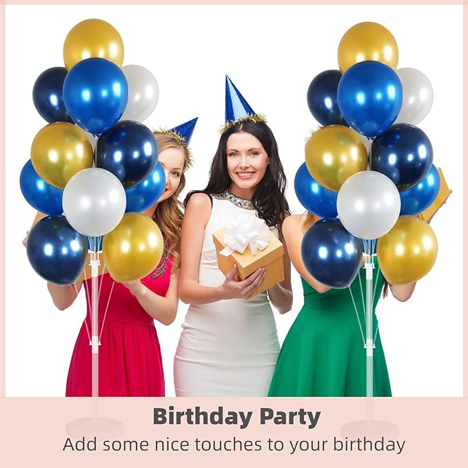 Balloon Column Kit Set of 2 With Balloons Included - Balloon Tower with Stand, Base, and Pole,Backdrop Decoration for Wedding, Baby Shower, Birthday Party, or Bachelorette Parties (Gold Blue white)