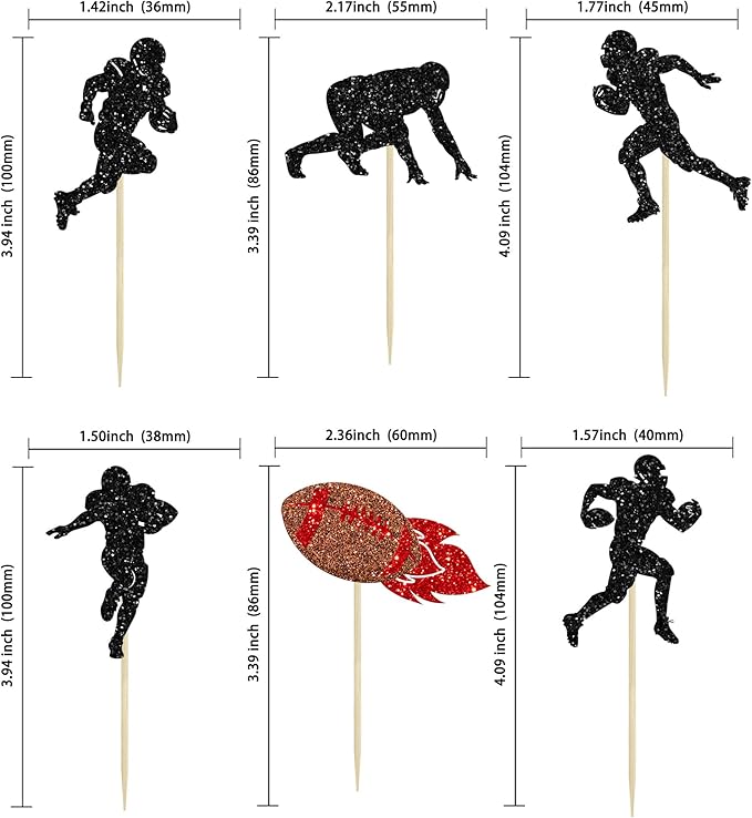 24Pcs Rugby Ball Cupcake Toppers Football Players Sport Cupcake Picks Super Rugby Sports Theme Baby Shower Birthday Party Cake Decorations Supplies