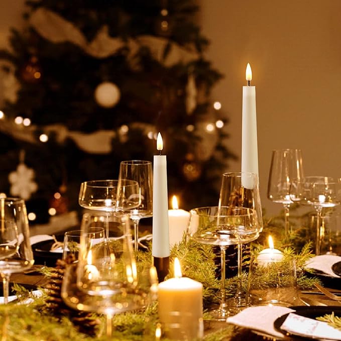 Eywamage Short White Flameless Taper Candles with Remote, Flickering Battery LED Wax Candlesticks Set of 6