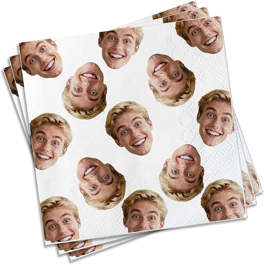 Custom Fun Face Party Napkins, Personalized Photo Portrait Decorative Napkins, 3-Ply,Ideal for Birthdays, Baby Showers, Engagement Parties, & Events