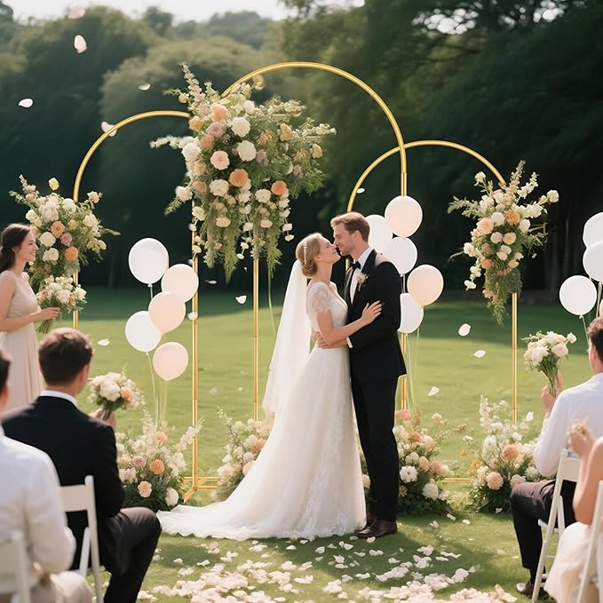 Metal Arch Backdrop Stand Set of 3(6 ft, 5 ft, 4 ft) Party Arch Stands for Wedding, Birthday, Baby Shower, Bridal Shower, Balloon Arched Frame for Garden Decor, Gold Floral Arches, 3 Pieces