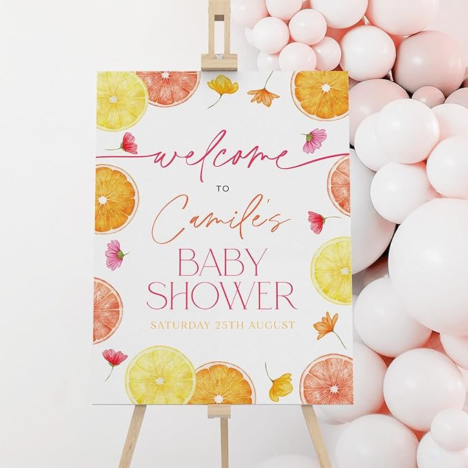 Citrus Orange Baby Shower Welcome Sign, Floral Oranges Welcome Sign Printable Template, Citrus Flowers Bright Welcome Sign, Baby Shower Signs, Baby Shower Welcome Sign Personalized, Welcome Baby Shower Sign with Stand, Custom Baby Shower Sign