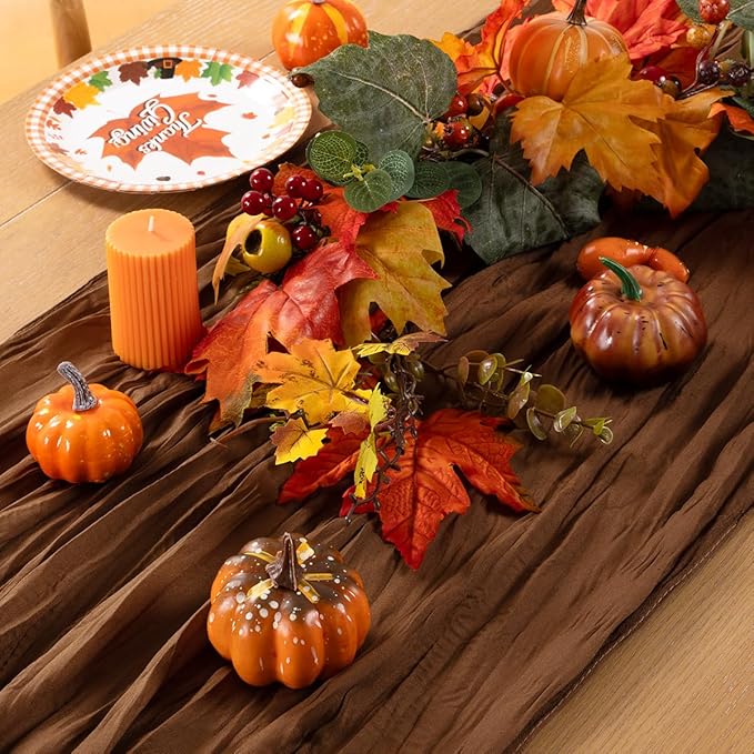 MLMC Brown Cheesecloth Table Runner 10ft Boho Rustic Gauze Coffee Cheese Cloth Table Runner Neutral Centerpiece Decor 35x120 Inches for Wedding Farmhouse Reception Home Decor