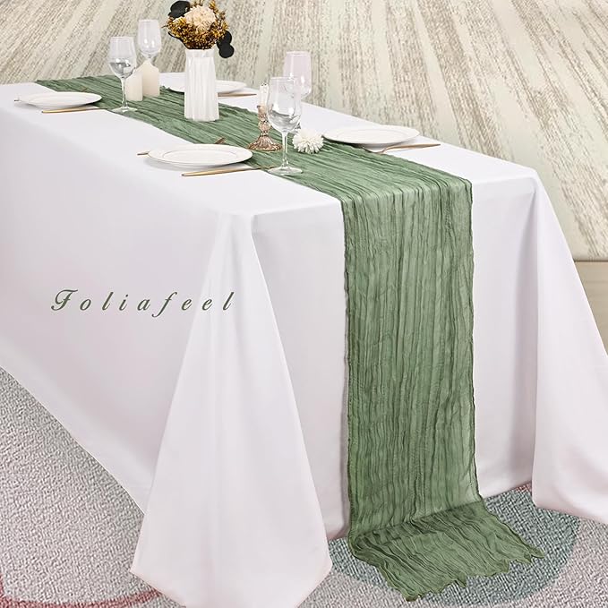 6 Pack Sage Green Cheesecloth Table Runner 10FT Rustic Gauze Fabric Cheese Cloth Table Runner for Wedding Bridal Baby Shower Table Decor 20 x 120 Inch Long Boho Sheer Birthday Party Table Decorations
