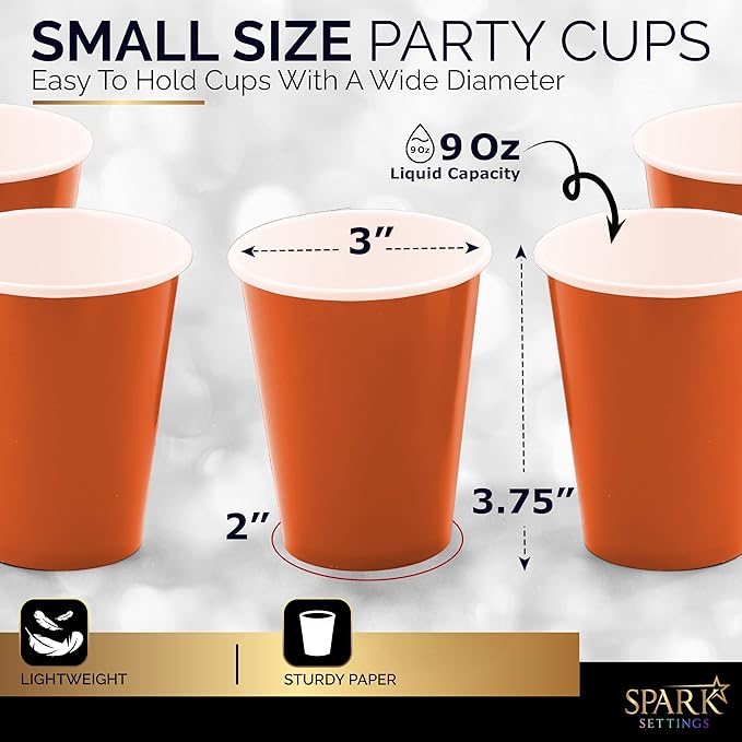 Disposable Paper Cups, 8 oz. Orange Paper Coffee Cups, Strong and Sturdy Coffee Disposable Cups for Party, Wedding, Thanksgiving Day, Christmas, Halloween Hot Cups, Pack of 20