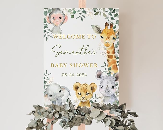 Personalized Baby Shower Sign, Greenery Safari Animals Baby Shower Welcome Sign, Wild One Boy Baby Shower Welcome Sign, Baby Shower Signs, Welcome Baby Shower Sign, Baby Shower Yard Sign, Baby Shower Decorations