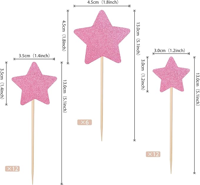 30 PCS Little Star Cupcake Toppers Glitter Twinkle Star Cupcake Picks Wedding Engagement Bridal Shower Baby Shower Birthday Party Cake Decorations Supplies Mixed Size Pink