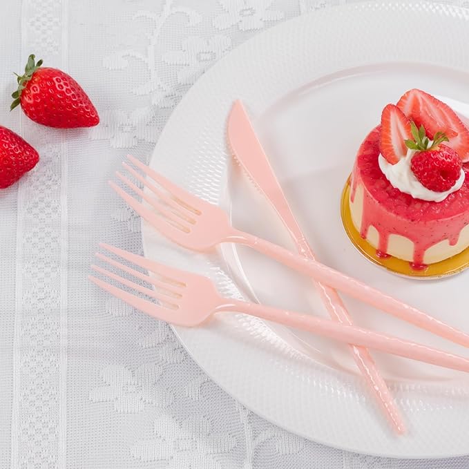 LIYH 150 Pcs Pink Plastic Cutlery Sets - Pink Plastic Silverware Heavyduty, Disposable Utensil Sets, 50 of Each Forks, Knives & Spoons Flatware Set for Party Birthday