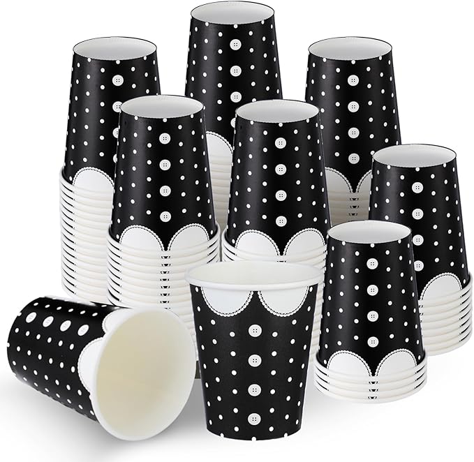 Patelai 150 Pcs Goth Christmas Party Favor Cups 9 oz Disposable Paper Gift Cups Dress Pattern Themed Party Supplies Gothic Carnival Birthday Favor Decorations for Girls Lovers