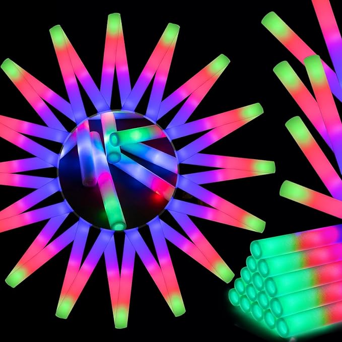 58 PCS LED Foam Glow Sticks Bulk, Glow in the Dark Party Supplies with 3 Modes Colorful Flashing, Neon Party Favors for Birthday, Wedding, Carnival, Concert, New Year Glow Sticks