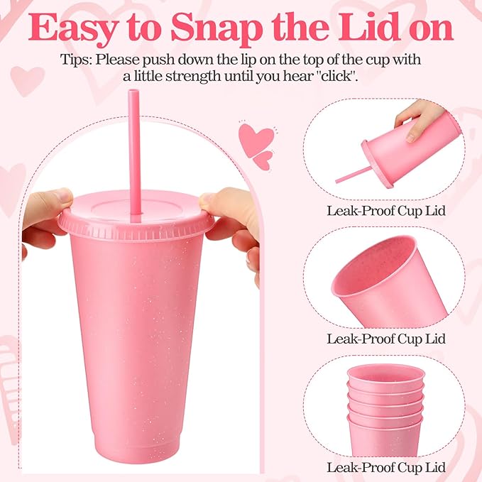 Honeydak 60 Pack Tumbler with Straw and Lid Bulk Cups for Gifts Glitter Plastic Coffee Cups 24-27 oz Reusable Water Bottle Iced Coffee Travel Mug Party Favors for Birthdays Travel (Light Pink)