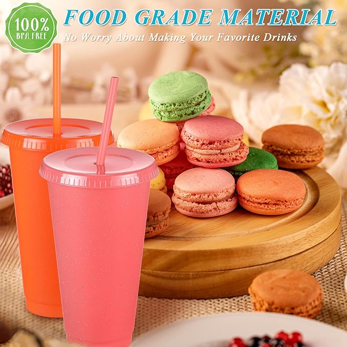 Honeydak 15 Pack Tumbler with Straw and Lid Bulk Cups for Gifts Glitter Plastic Coffee Cups 24-27 oz Reusable Water Bottle Iced Coffee Travel Mug Party Favors for Birthdays Travel (Vivid Color)